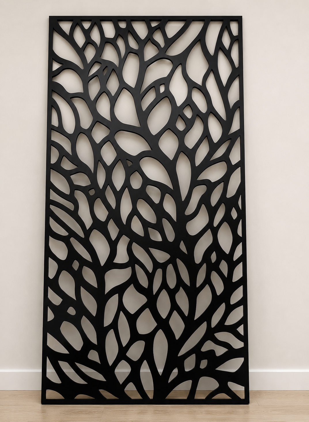 Close-up of intricate laser-cut metal panel